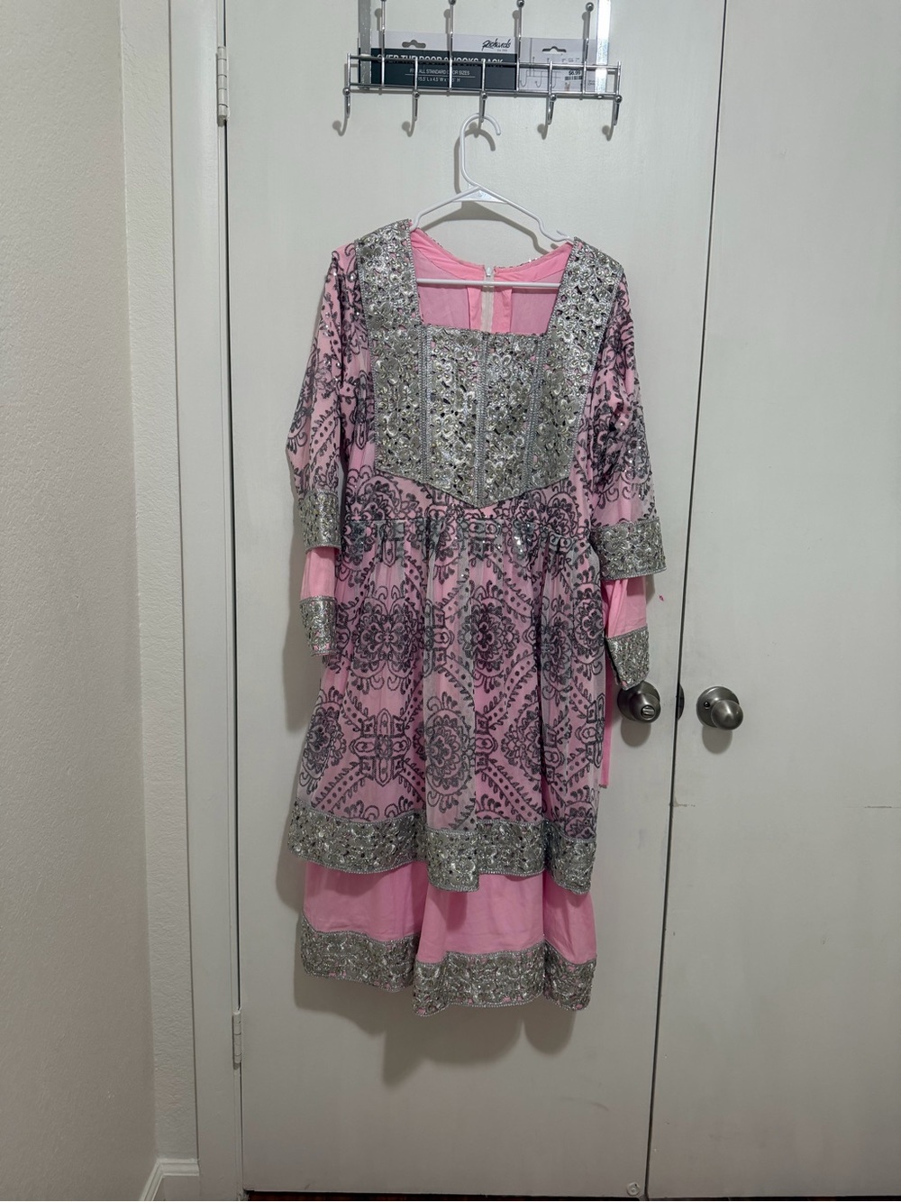 Embellished Pink Silver Long Dress